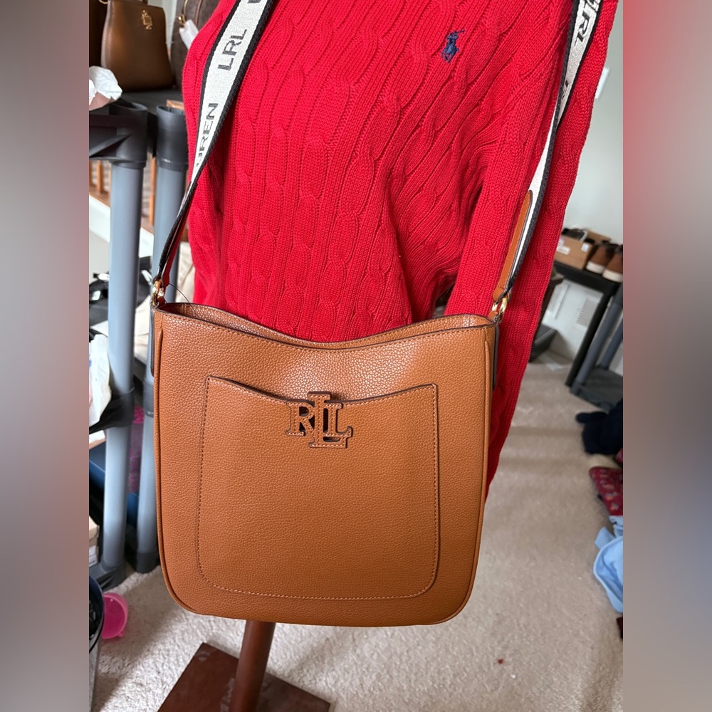 Ralph Lauren Double RL Pebble Leather Crossbody Bag in Lauren Navy